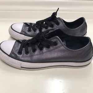 Black Metallic Leather Converse Shoes